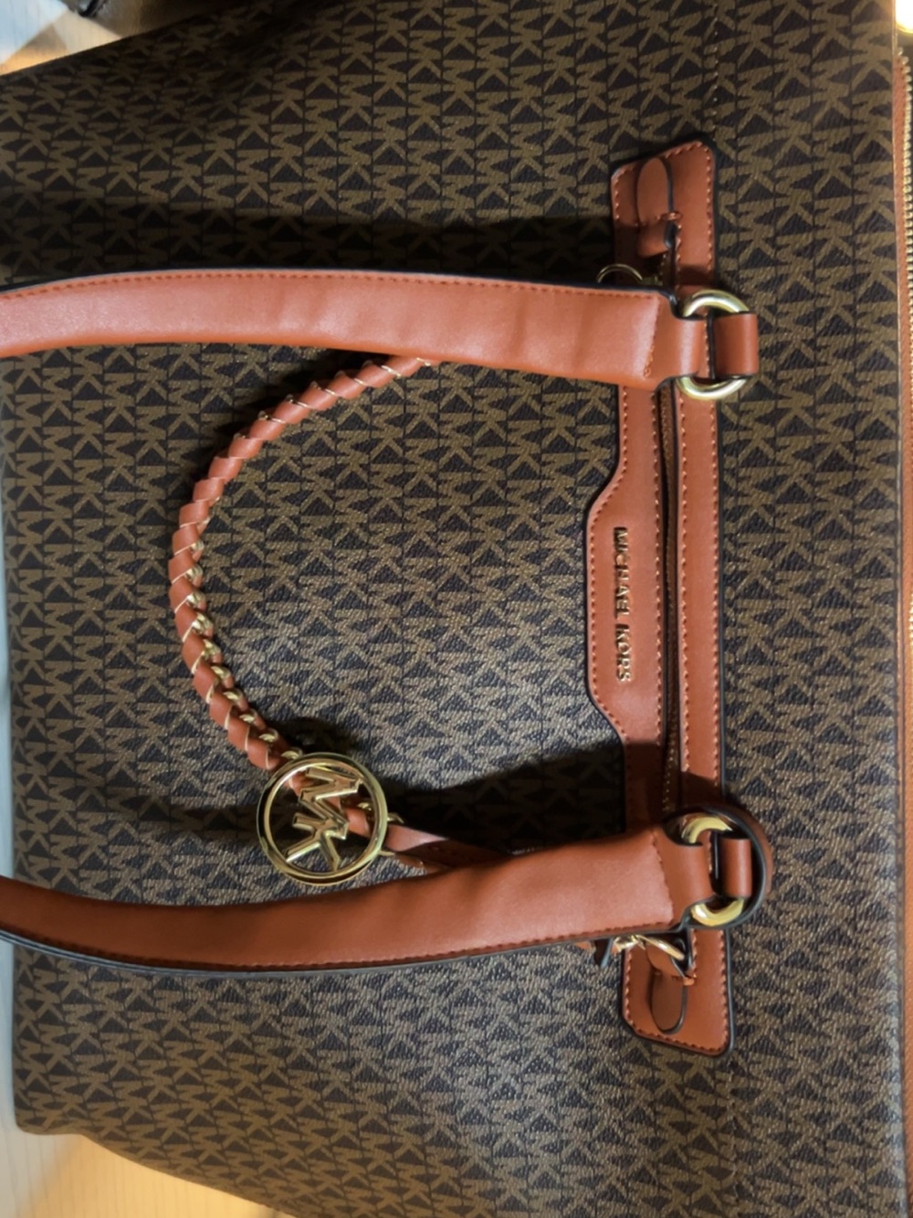 Sac cabas Michael Kors – Imprimé Signature Marron & Cuir Tan